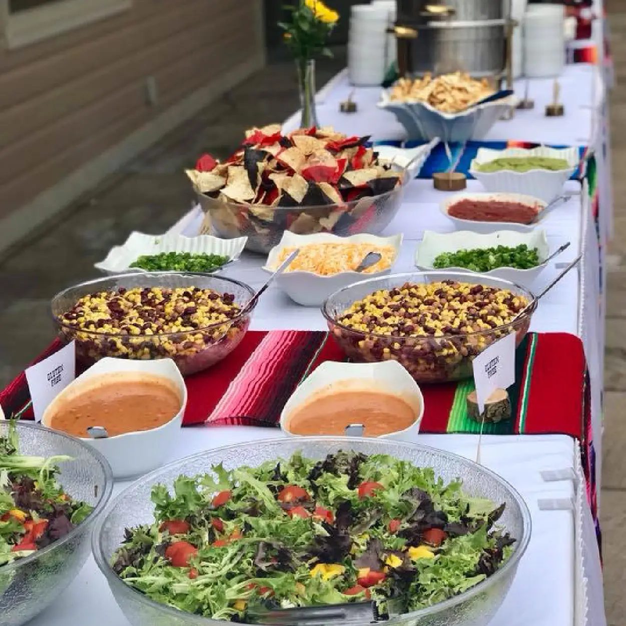 An outdoor buffet spread for a private function