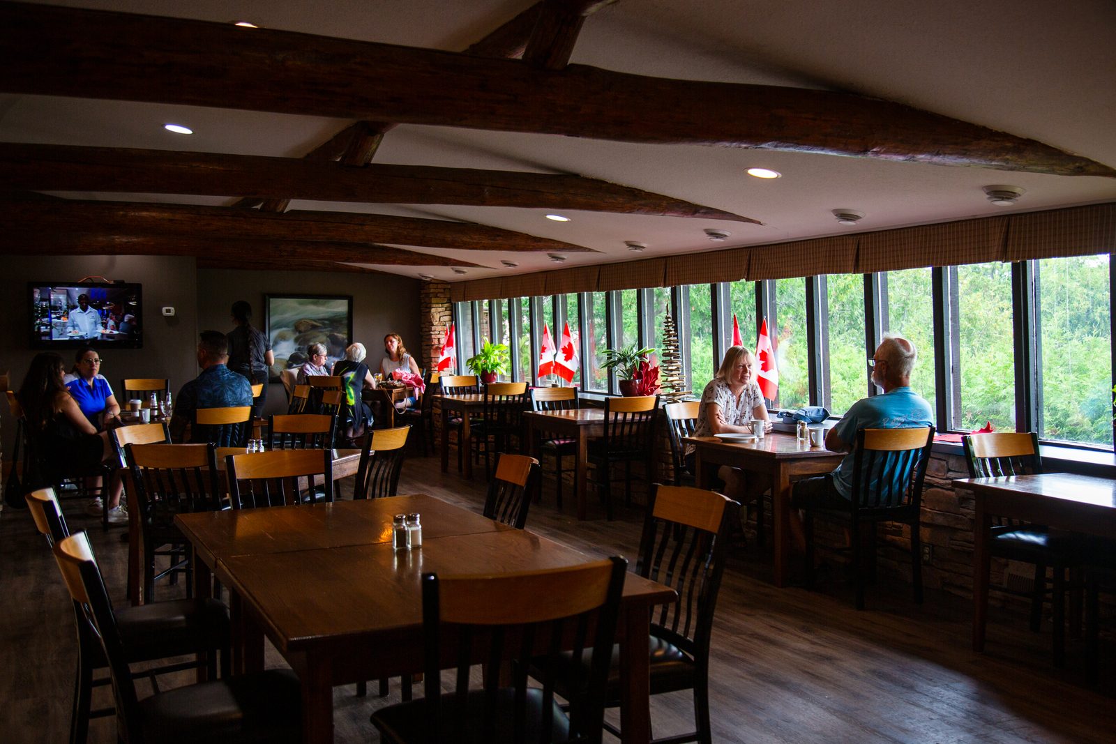 Dining room seating along the windows